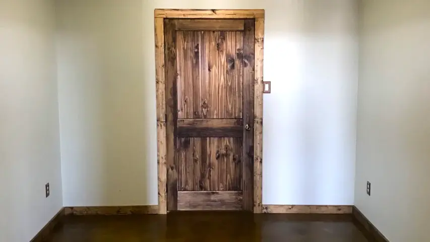 Barndominium Interior with Wood Door