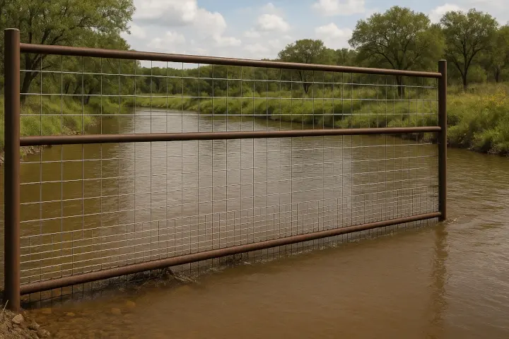 Water gap fence swing