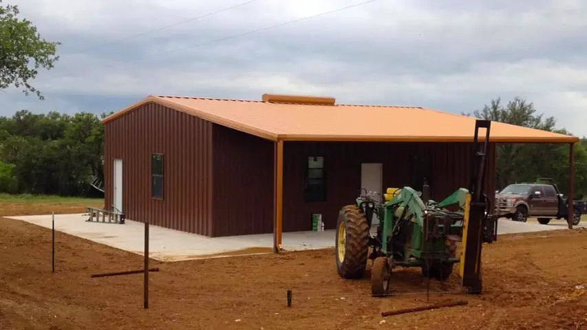 Metal building brown patio